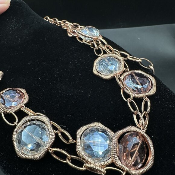 Joan Rivers Rose Gold Tone Long Station Necklace Faceted Acrylic Rhinestone 49" - Picture 6 of 12